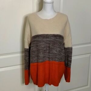 Blue Chic women's large fall color block sweater orange tan and cream
